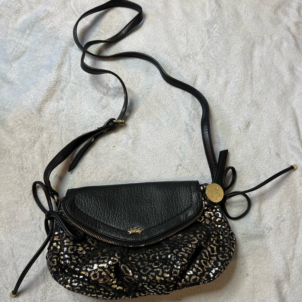 Y2K Juicy Couture Satchel Black with Gold Leopard Print